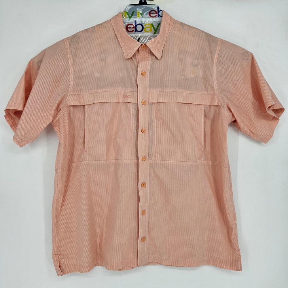 GameGuard Shirt Mens XL Orange Gingham Vented UPF Fishing Short Sleeve Button Up